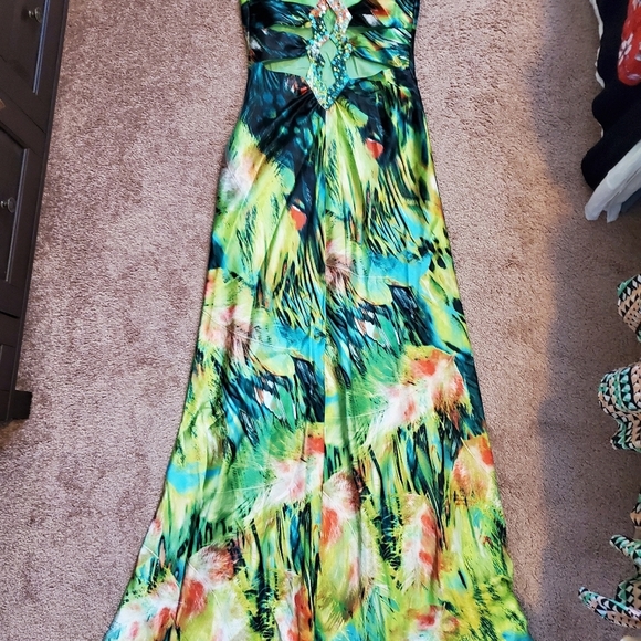 Hailey Logan by Adrianna Papell Sequin Watercolor Tropical Maxi Dress, Size 5/6 - Picture 8 of 12